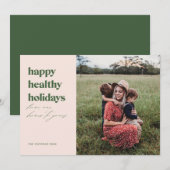 Happy Healthy Feestdagen Foto Blush en Green Feestdagenkaart (Voorkant / Achterkant)