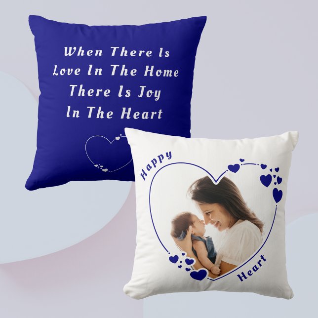 Happy Heart Blue Custom Photo Pillow Kussen (Creator heeft geüpload)