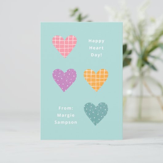 Happy Heart Day Pastel Hearts Classroom Valentijn Kaart (Staand voorkant)