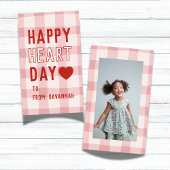 Happy Heart Day Pink Gingham Valentine's Classroom Notitiekaartje