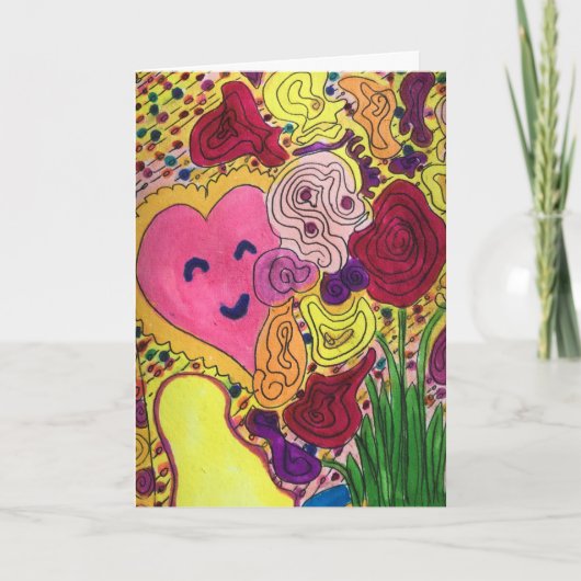 Happy Heart en Flowers Kaart (Voorkant)