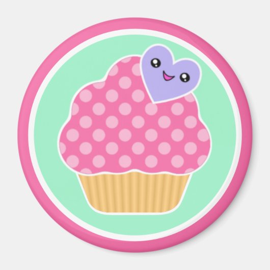 Happy Heart Kawaii Cupcake Magnet (Voorkant)