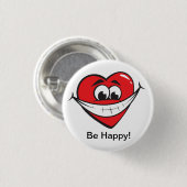 Happy Heart Ronde Button 3,2 Cm (Voorkant /achterkant)