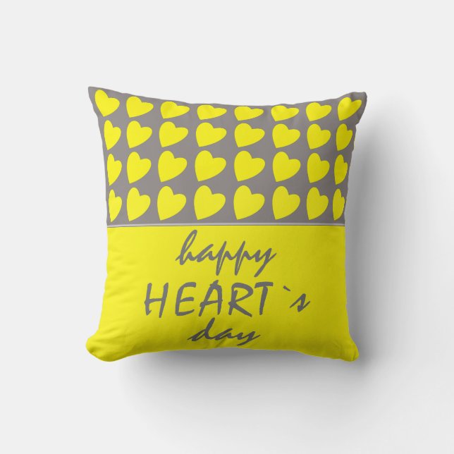Happy Heart`s Day Yellow Heart Valentijn`s Day Kussen (Voorkant)