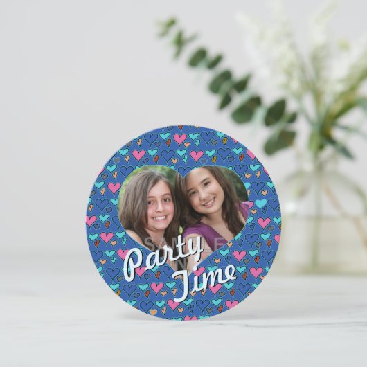 Happy Hearts 13th Twin Birthday Party-uitnodiginge Kaart (Staand voorkant)