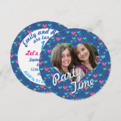 Happy Hearts 13th Twin Birthday Party-uitnodiginge Kaart (Voorkant / Achterkant)