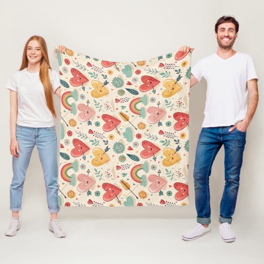 Happy Hearts - grillige Valentijnsdag Fleece Deken (In situ)