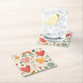 Happy Hearts - grillige Valentijnsdag Kartonnen Onderzetters