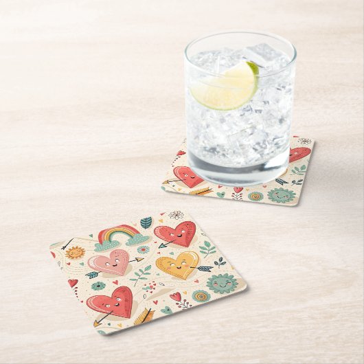 Happy Hearts - grillige Valentijnsdag Kartonnen Onderzetters (Insitu)