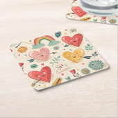 Happy Hearts - grillige Valentijnsdag Kartonnen Onderzetters (Schuin)