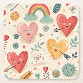 Happy Hearts - grillige Valentijnsdag Kartonnen Onderzetters (Voorkant)