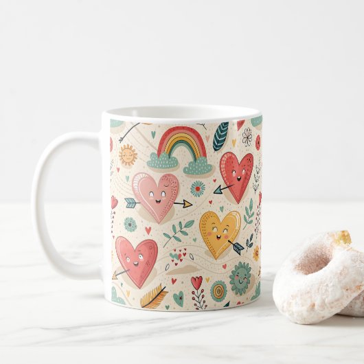 Happy Hearts - grillige Valentijnsdag Koffiemok (Met donut)