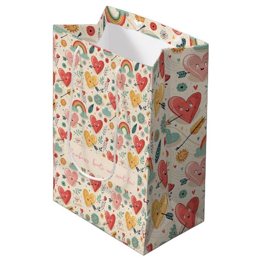 Happy Hearts - grillige Valentijnsdag Medium Cadeauzakje (Voorkant Gekanteld)