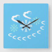 Happy Hearts Snowflake Wall Clock Vierkante Klok (Voorkant)