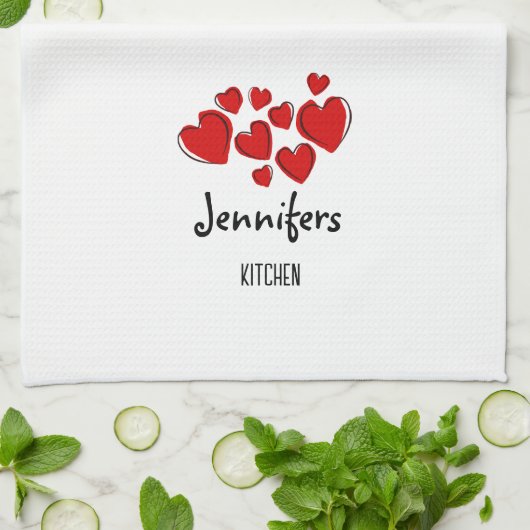 Happy Hearts Valentijn Custom Kitchen Towel Theedoek (Gevouwen)