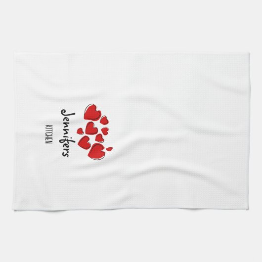 Happy Hearts Valentijn Custom Kitchen Towel Theedoek (Horizontaal)