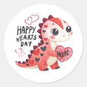 Happy Hearts Valentijn Dino Classic Ronde Sticker (Voorkant)