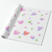 Happy Hearts Watercolor pastel colors Cadeaupapier (Uitgerold)