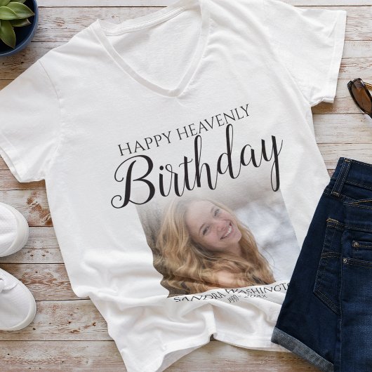 Happy Heavenly Birthday Photo Memorial T-Shirt