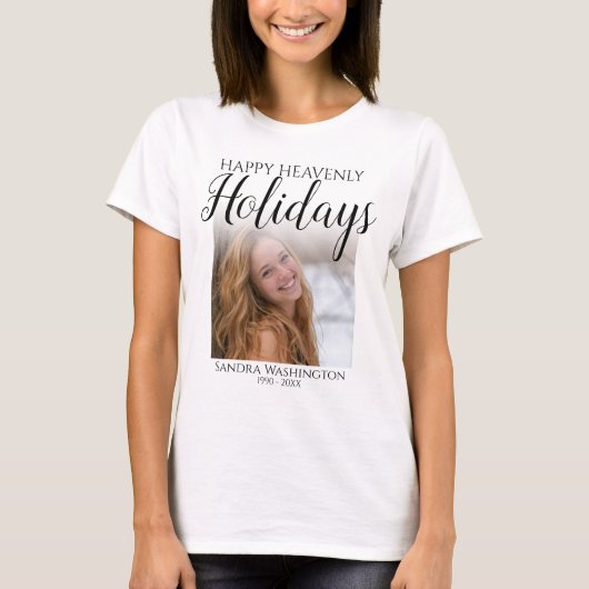 Happy Heavenly Feestdagen Foto Memorial T-shirt (Voorkant)