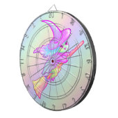 Happy hech vliegt op broomstoktekening dartbord (Voorkant Rechts)