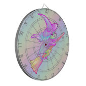 Happy hech vliegt op broomstoktekening dartbord (Voorkant Links)