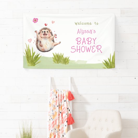 Happy Hedgehog Garden Party Baby shower Welkom Spandoek (Insitu)