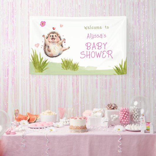 Happy Hedgehog Garden Party Baby shower Welkom Spandoek (Feest)