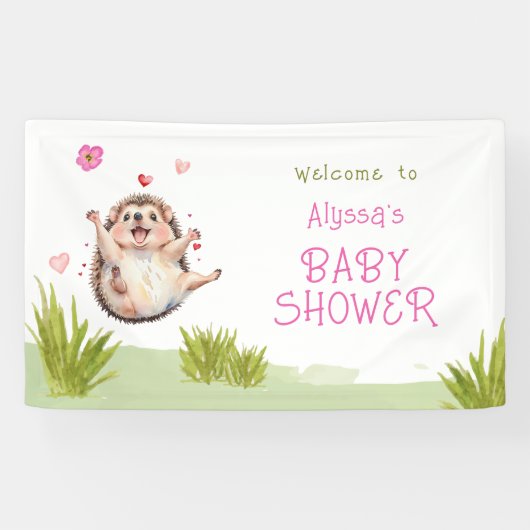 Happy Hedgehog Garden Party Baby shower Welkom Spandoek (Horizontaal)