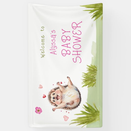 Happy Hedgehog Garden Party Baby shower Welkom Spandoek (Verticaal)