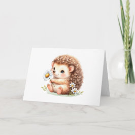 Happy Hedgehog met Daisies Schattige Blank Groet Kaart