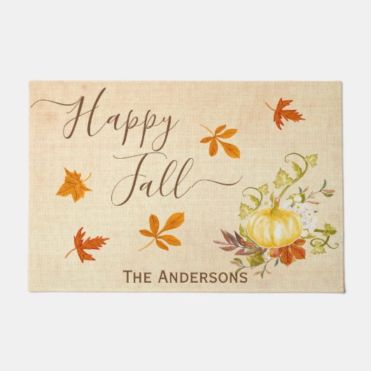 Happy Herfst | Autumn Leaves en Pumpkin Deurmat (Voorkant)