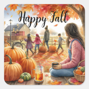 Happy Herfst Autumn Pumpkins Vierkante Sticker