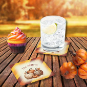 Happy Herfst Autumn stripped pattern gepersonalise Kartonnen Onderzetters