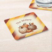 Happy Herfst Autumn stripped pattern gepersonalise Kartonnen Onderzetters (Schuin)