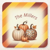 Happy Herfst Autumn stripped pattern gepersonalise Kartonnen Onderzetters (Voorkant)