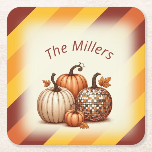 Happy Herfst Autumn stripped pattern gepersonalise Kartonnen Onderzetters (Voorkant)