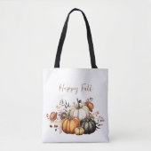 Happy Herfst Bloemen en Pompoenen Waterverf Herfst Tote Bag (Voorkant)