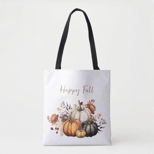 Happy Herfst Bloemen en Pompoenen Waterverf Herfst Tote Bag (Voorkant)