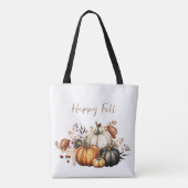 Happy Herfst Bloemen en Pompoenen Waterverf Herfst Tote Bag (Achterkant)