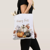 Happy Herfst Bloemen en Pompoenen Waterverf Herfst Tote Bag (Dichtbij)