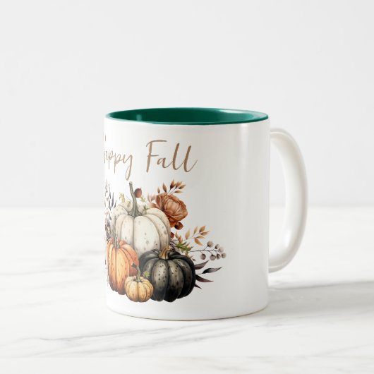 Happy Herfst Bloemen en Pompoenen Waterverf Herfst Tweekleurige Koffiemok (Voorkant rechts)
