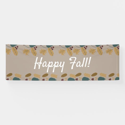 Happy Herfst Brown Greenery Leaf Border Banner (Horizontaal)