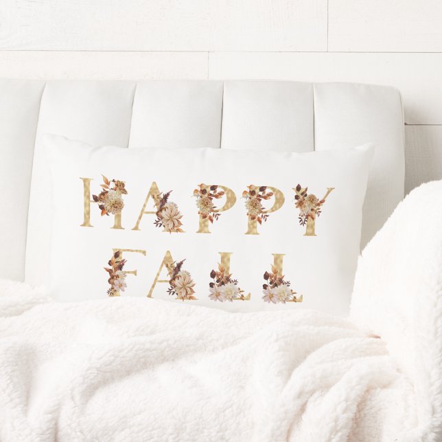 Happy Herfst Decoration Floral and Gold Letters Kussen (Happy Fall Decoration Floral and Gold Letters Lumbar Pillow
)