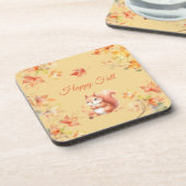 Happy Herfst Eekhoorn in Bladeren Bier Onderzetter (Linkerzijde)