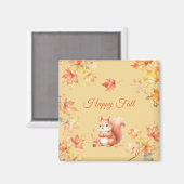 Happy Herfst Eekhoorn in Bladeren Magneet (Voorkant / Achterkant)