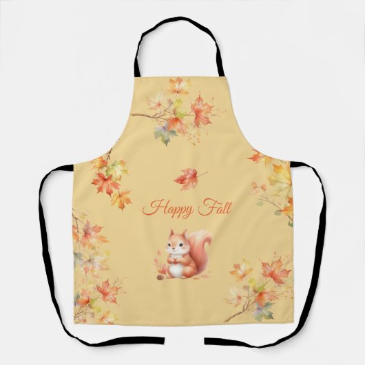 Happy Herfst Eekhoorn in Bladeren Schort (Voorkant)