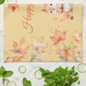 Happy Herfst Eekhoorn in Bladeren Theedoek (Gevouwen)