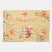 Happy Herfst Eekhoorn in Bladeren Theedoek (Horizontaal)