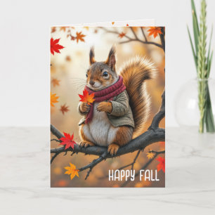 Happy Herfst Eekhoorn met een esdoornblad Kaart